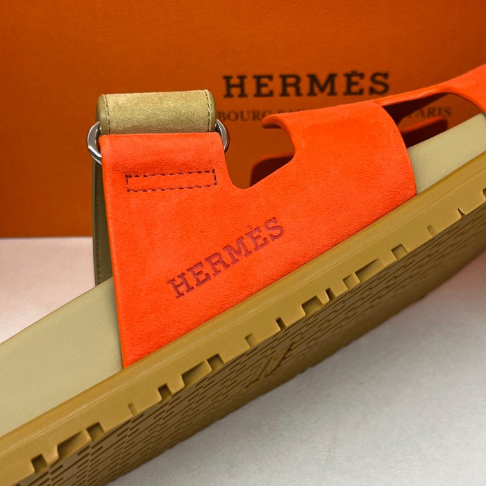 HERMES Women’s Chypre Sandals Orange Brown Two-Tone
