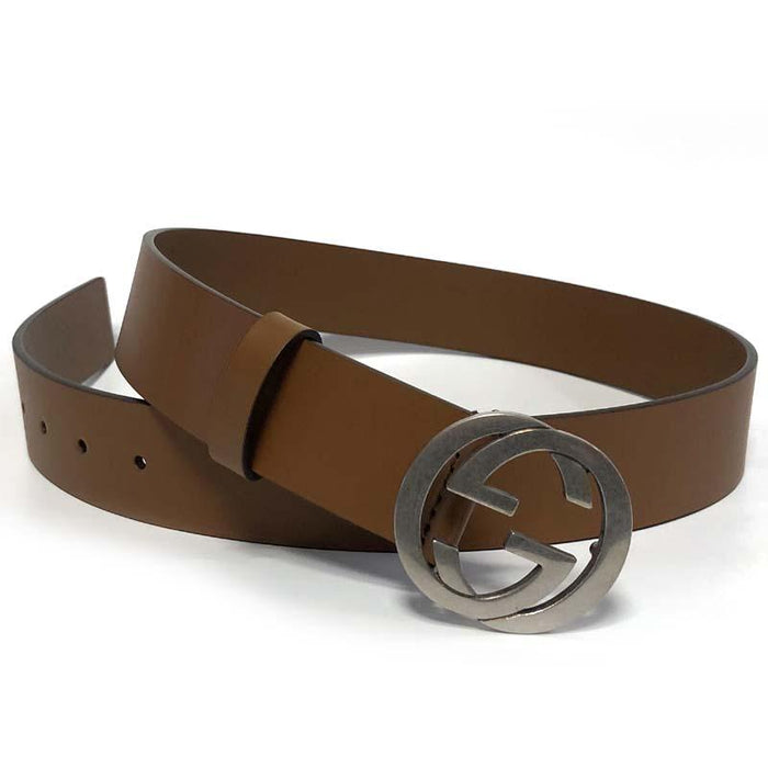 GUCCI Brown Leather Interlocking Logo Men's Belt 546389 BGHON 2535
