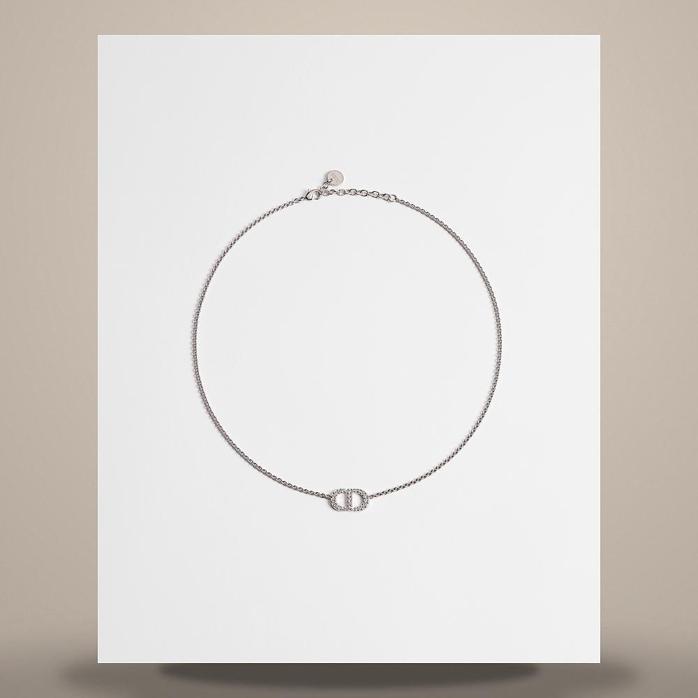 DIOR Petit CD Logo Pendant Necklace Silver-Tone Metal Crystals