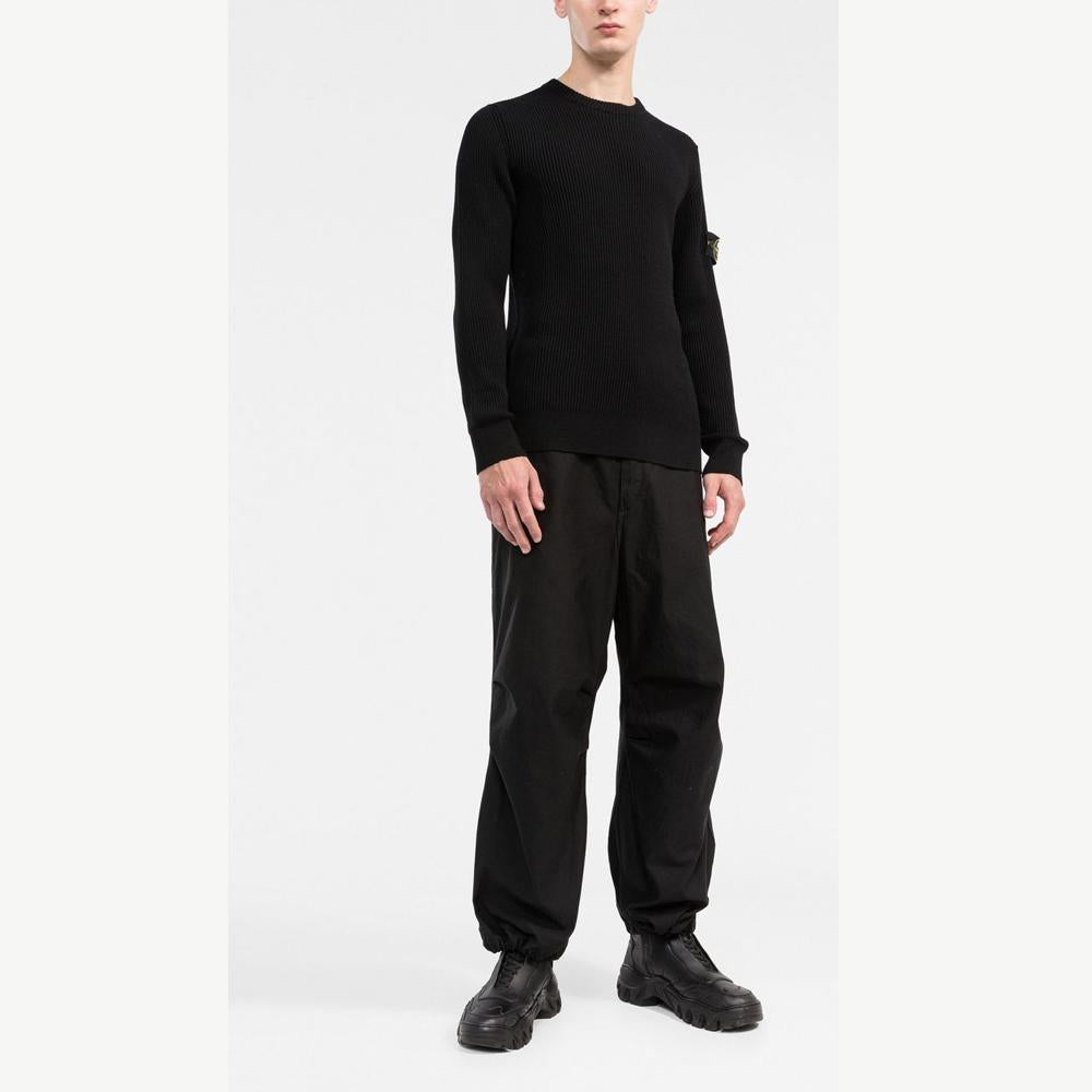STONE ISLAND Black Ribbed Wool Crewneck Knit Sweater 7715553C2 V0029