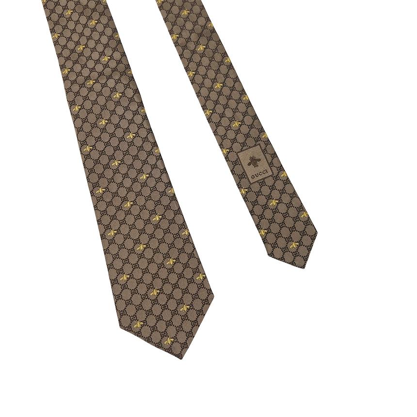 GUCCI GG Bee Pattern Beige Silk Tie