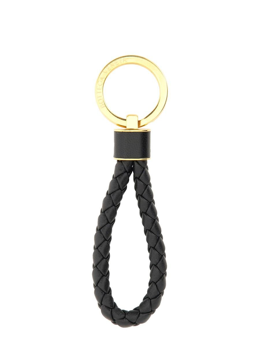 Bottega Veneta Silver Tone Leather Braided Keyring