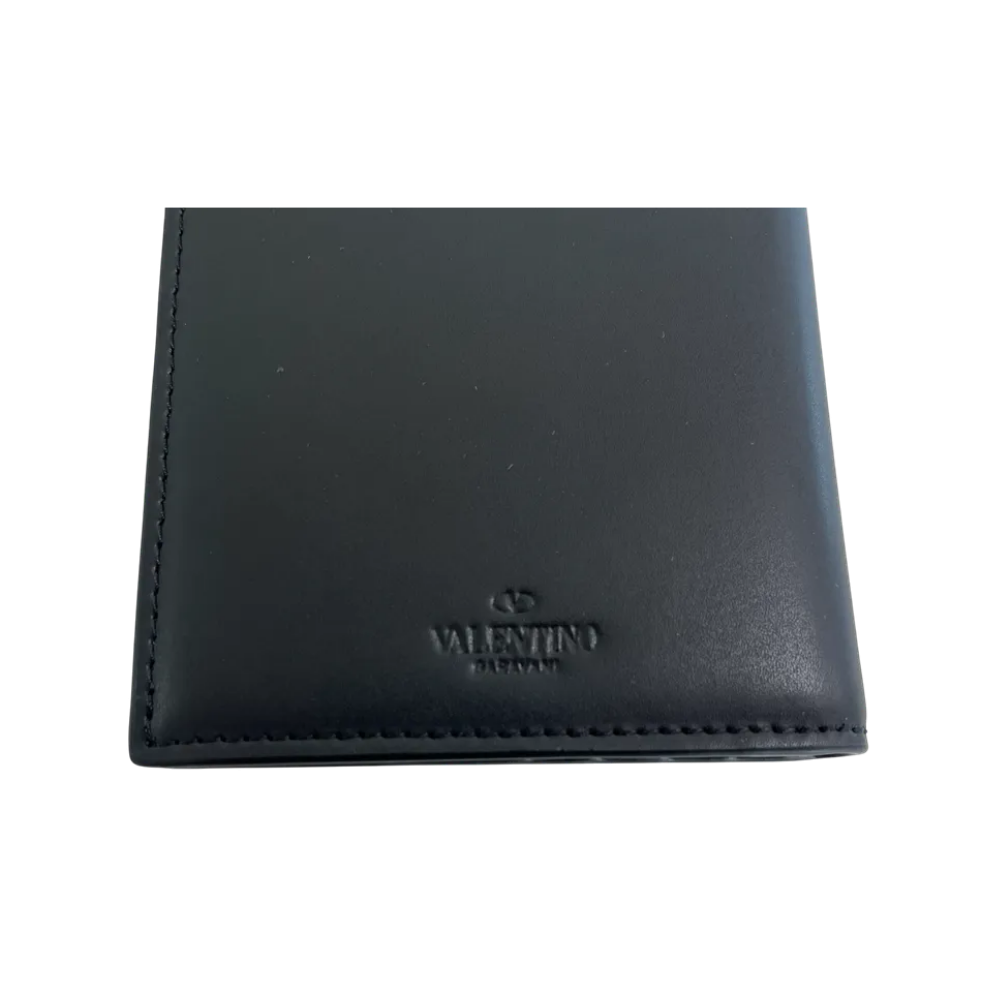 VALENTINO VLTN Logo Passport Card Holder Unisex Black Card Wallet