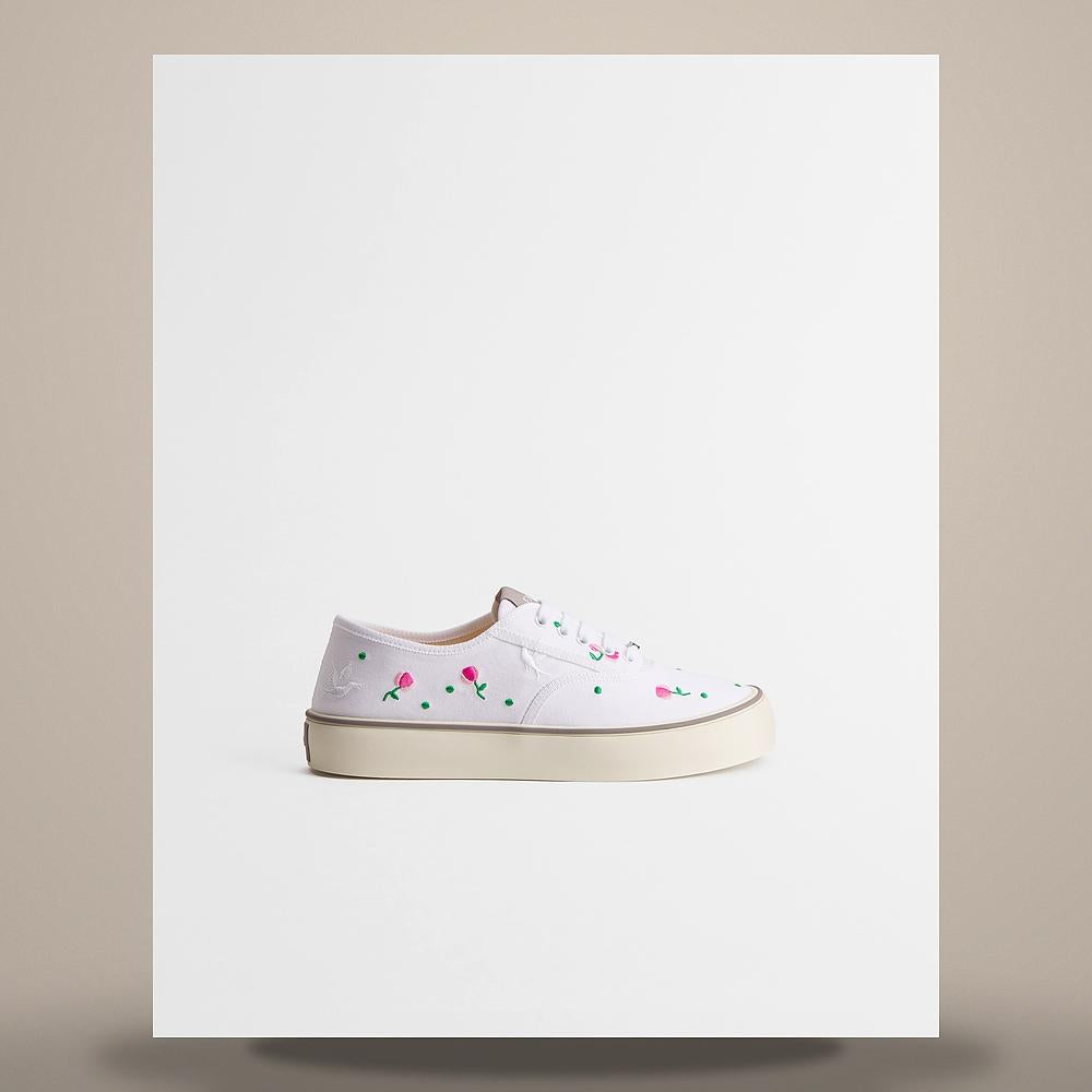 DIOR White Cotton Low-Top Sneakers Multi-Color Dove Rose Embroider 3SN348ACJH000