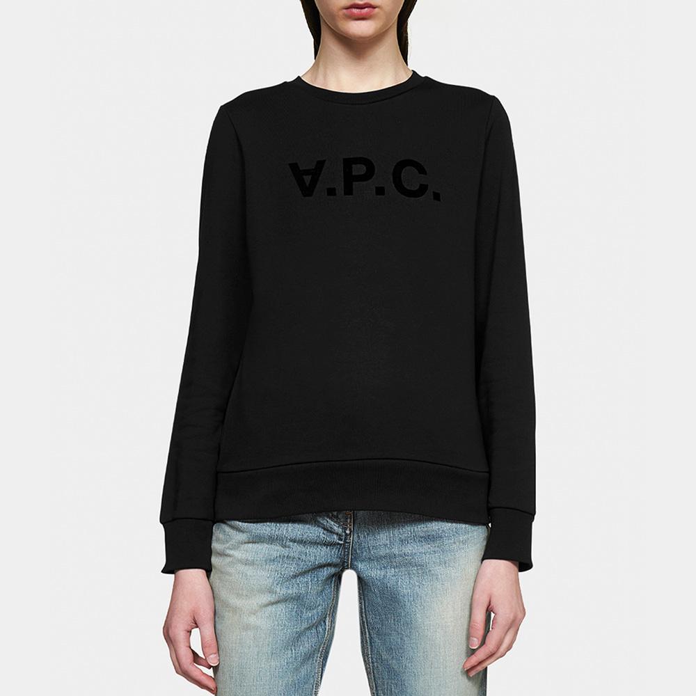 A.P.C. Black Velvet Logo Crewneck Sweatshirt COECQ F27644 LZZ