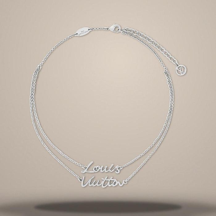 Louis Vuitton LV Script Necklace Palladium-Tone Metal M03489
