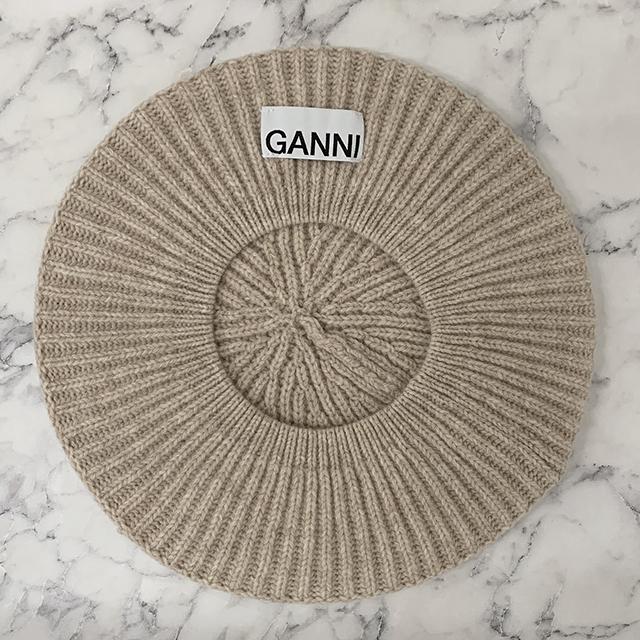 GANNI Logo Label Loose Wool Rib Knit Beret