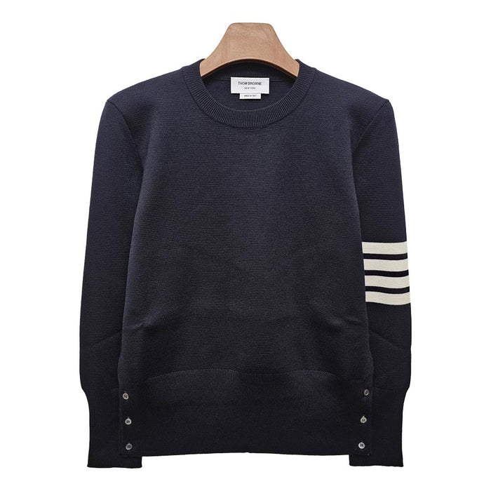 THOM BROWNE Diagonal 4-Bar Milano Stitch Wool Crewneck Sweater Navy