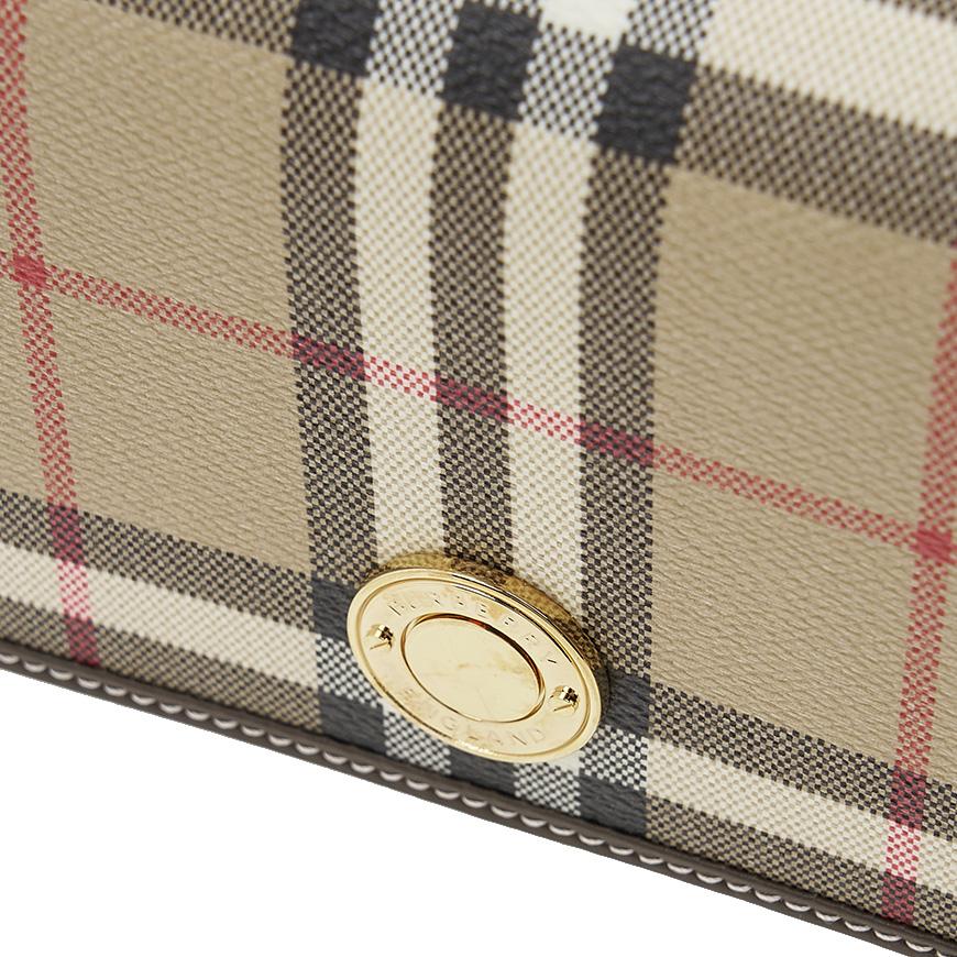 BURBERRY Hampshire Shoulder Bag Beige Canvas Leather Trim