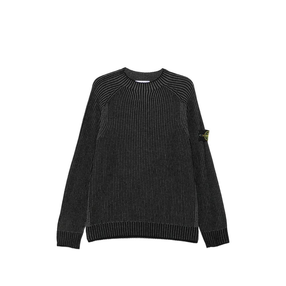 STONE ISLAND Black Wool Crewneck Knit Sweater