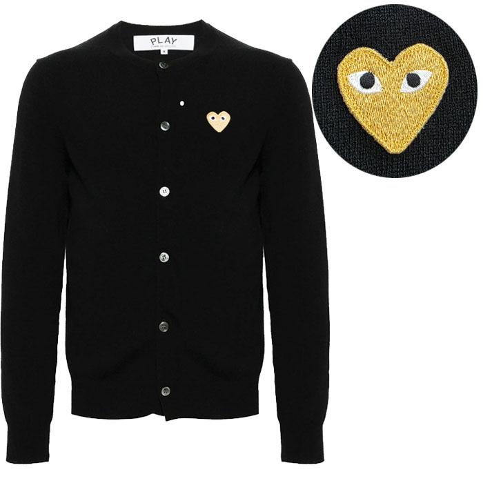 Comme des Garcons Gold Heart Patch Black Wool Cardigan