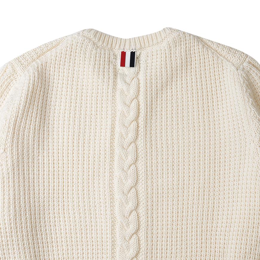 THOM BROWNE Men’s Cable Stitch Wool Crewneck Sweater White