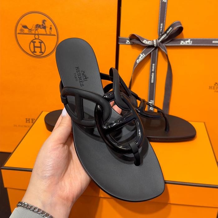 HERMES Egerie Jelly Shoes Black Sandals