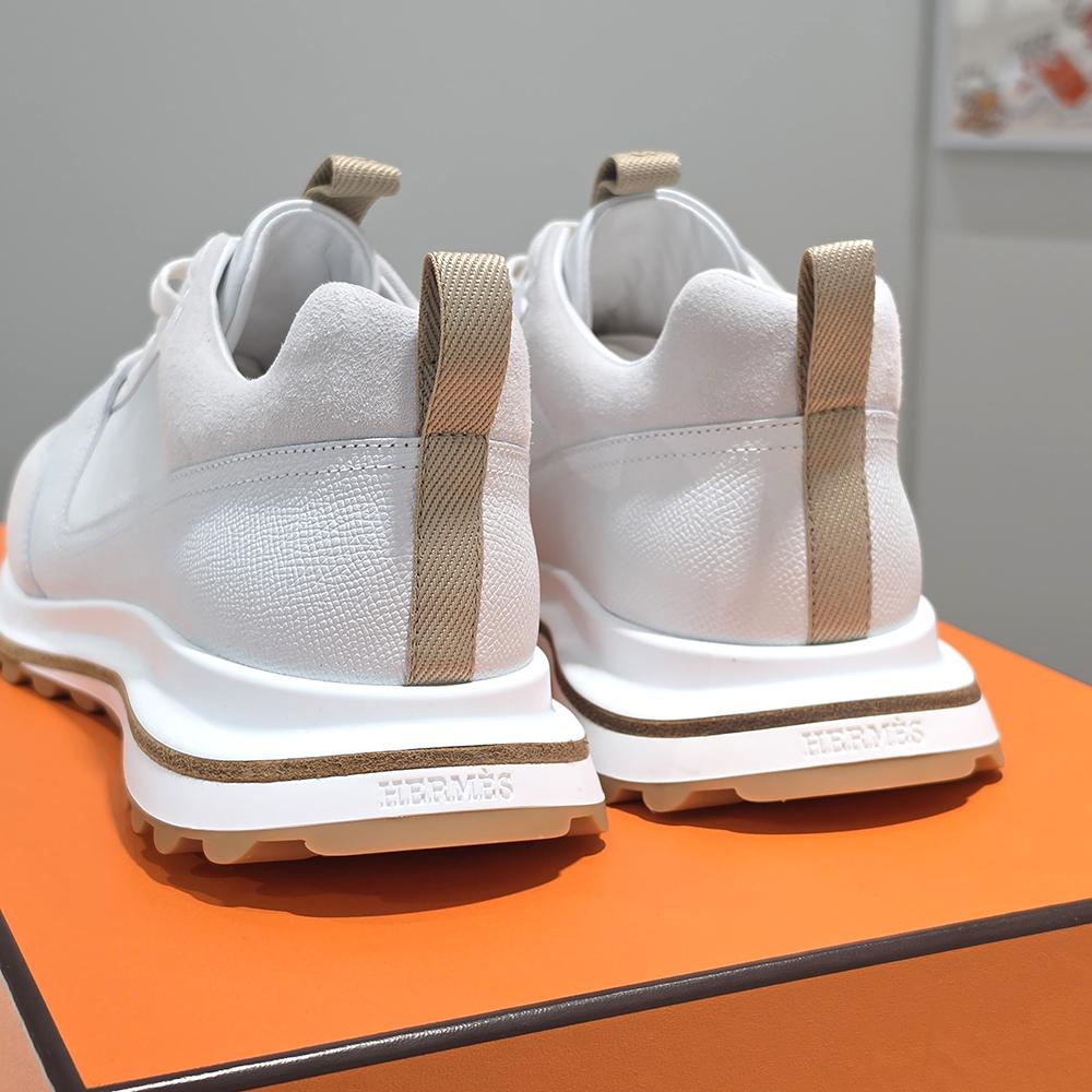 HERMES White Beige Suede Calfskin Low-Top Sneakers for Men