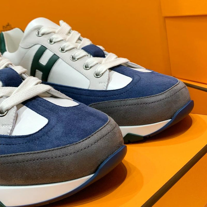 HERMES Trail Sneakers Calfskin White Navy Low Top Men