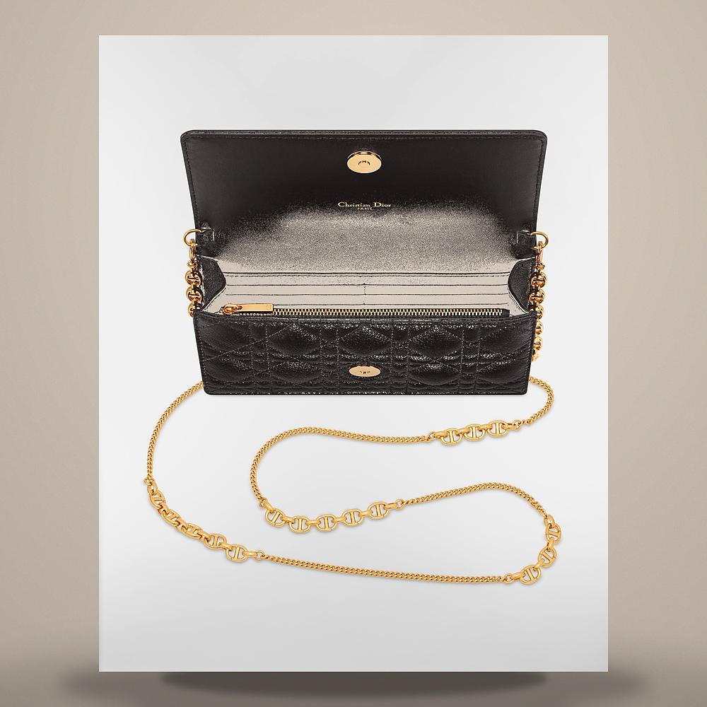 DIOR Black Supple Cannage Calfskin Caro Chain Pouch Crossbody Bag