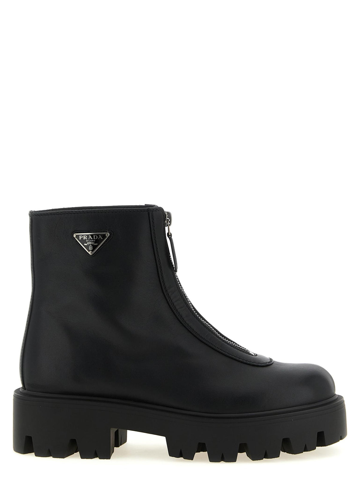 PRADA Black Leather Platform Ankle Boots