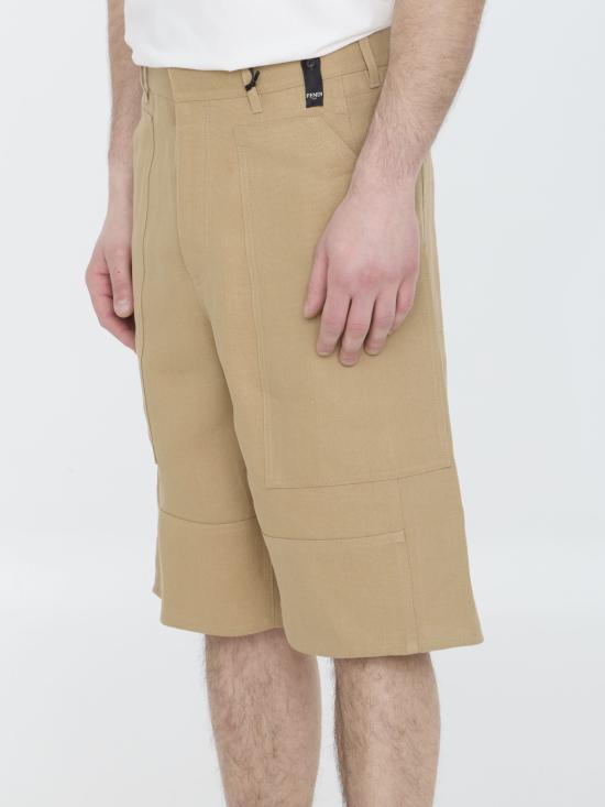 FENDI Logo Cotton Drawstring Shorts for Men FB0968AR96F1MTK BEIGE DOM