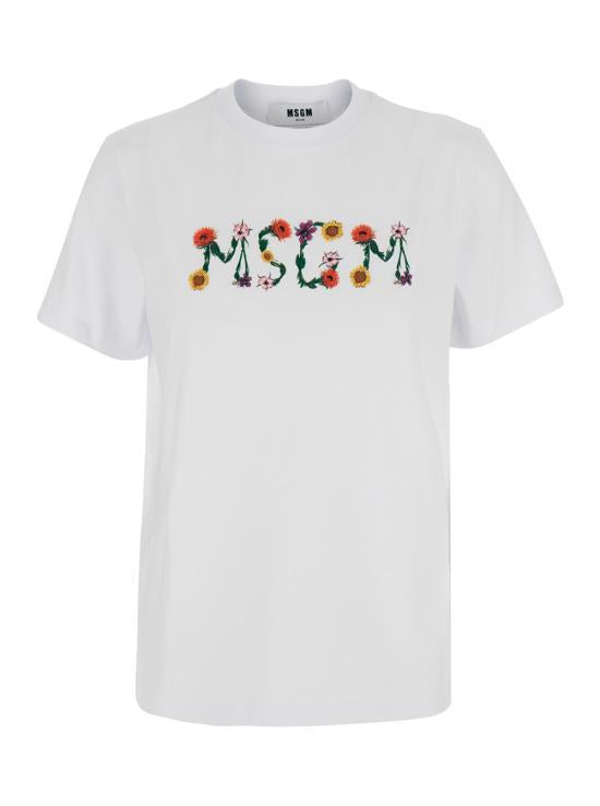 MSGM Short-Sleeve T-Shirt for Women 4041MDM124N 267002 01 WHITE DOM