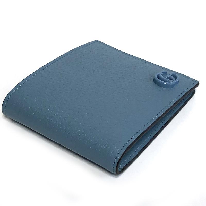 GUCCI GG Marmont Dollar Calf Leather Bi-Fold Wallet Sweet Blue