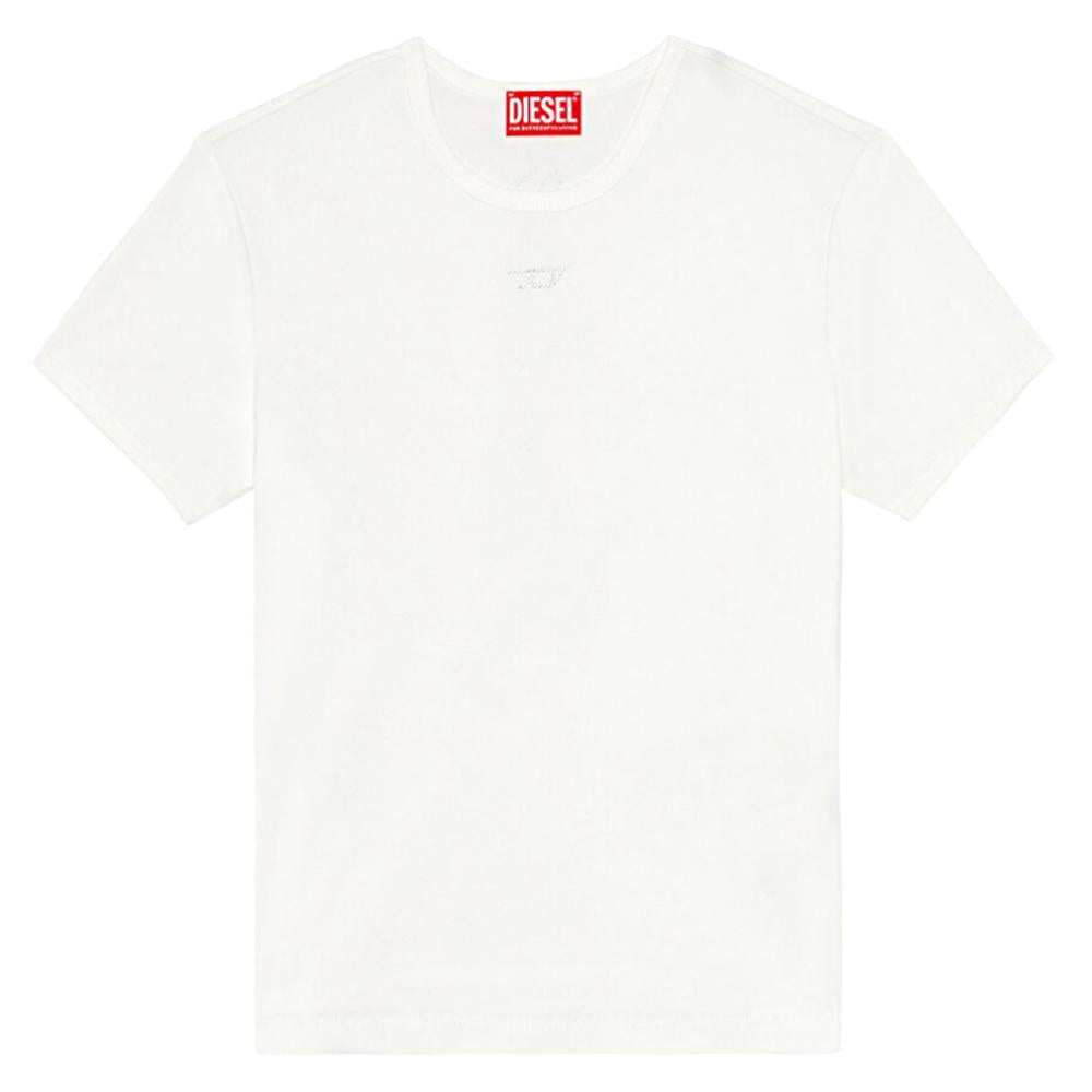 DIESEL Rhinestone Logo Cotton T-Shirt White Women