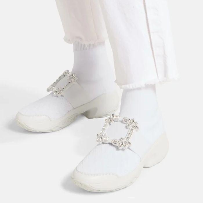 Roger Vivier Crystal Strass Viv Run Sock Sneakers White