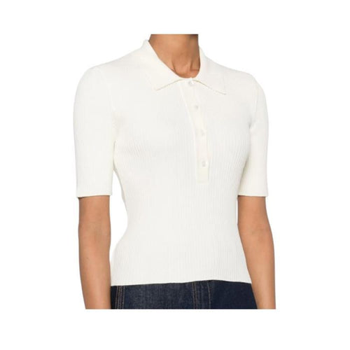 A.P.C. Danae Cotton Polo Short-Sleeve Knit Sweater White COGDK F23216 AAC