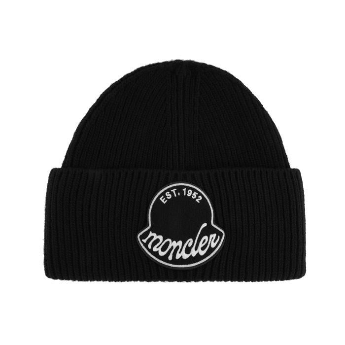 Moncler Logo Patch Beanie Black Wool Men’s