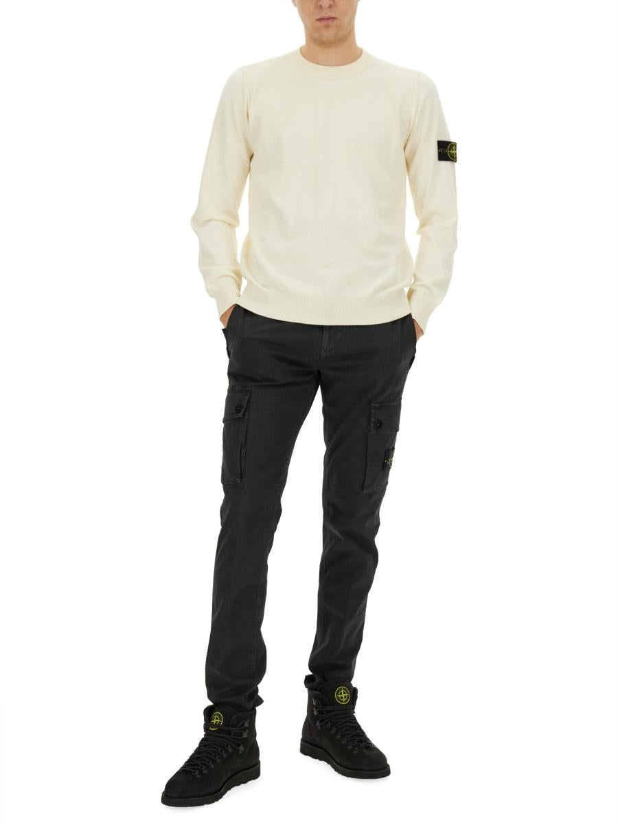 STONE ISLAND Black Cotton Crewneck Knit Sweater for Men