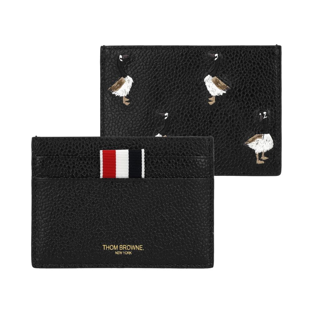 THOM BROWNE Pebble Grain Leather Card Holder with Goose Embroi UAW071A 00198 001