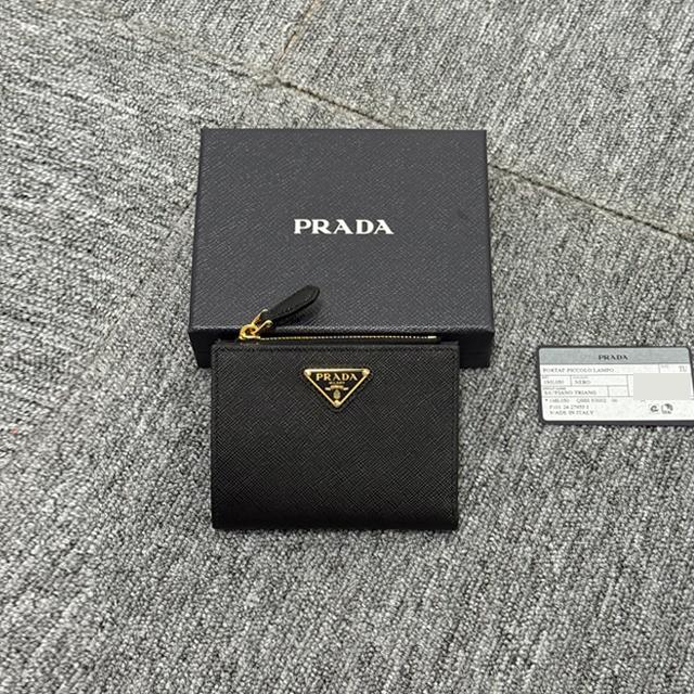 PRADA Saffiano Leather Zip Pocket Bifold Wallet Black Unisex