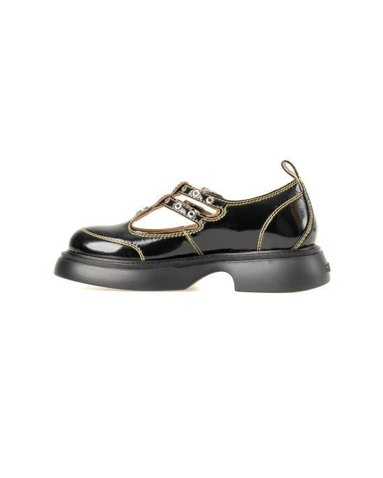 GANNI Black Leather Loafers S2928 864 BLACK YELLOW DOM