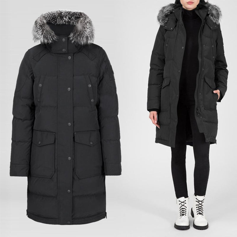 Moose Knuckles Silver Fur Down Puffer Jacket Women’s