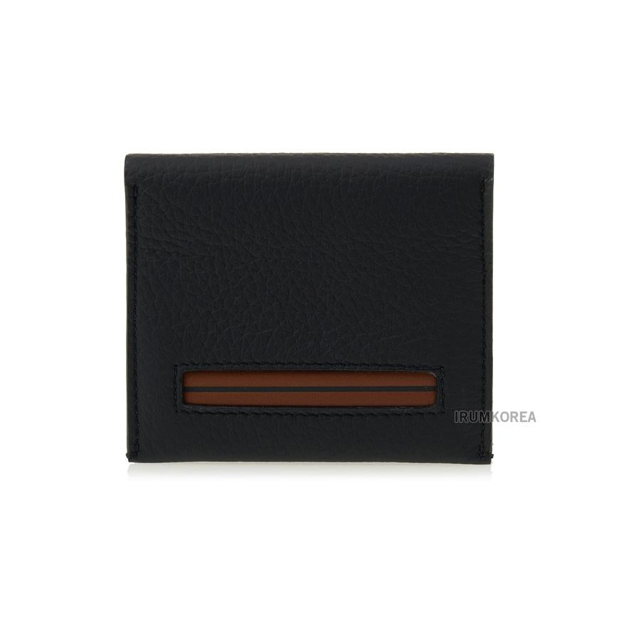 Zegna Men’s Contrast Bar Leather Card Holder Wallet E1914Z NVS