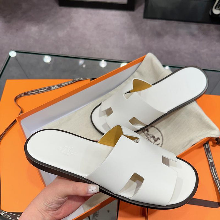 HERMES Izmir Sandals Calfskin White Slippers