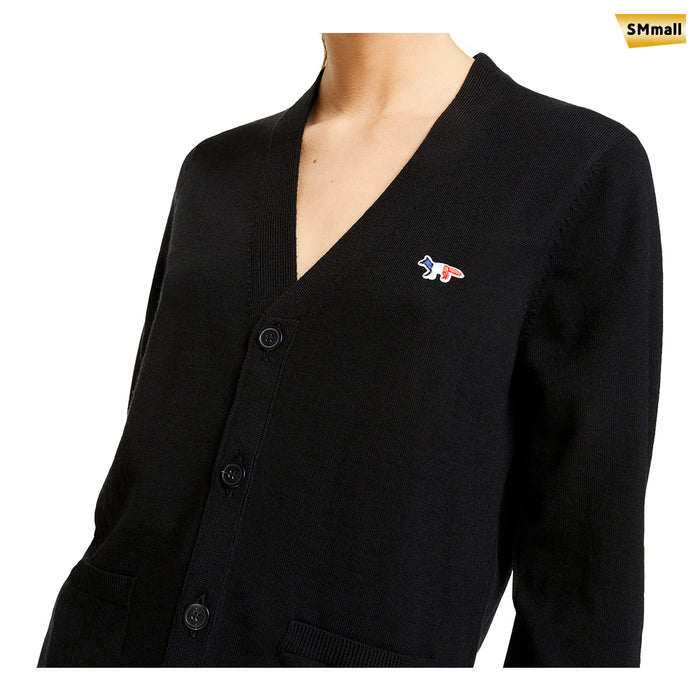 Maison Kitsune Men's Tricolor Fox Patch Cardigan FU00501KT1036 BLACK