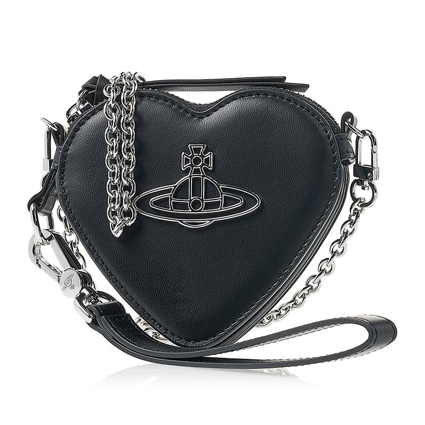 Vivienne Westwood Nappa Thin Line Heart Wristlet Clutch Black