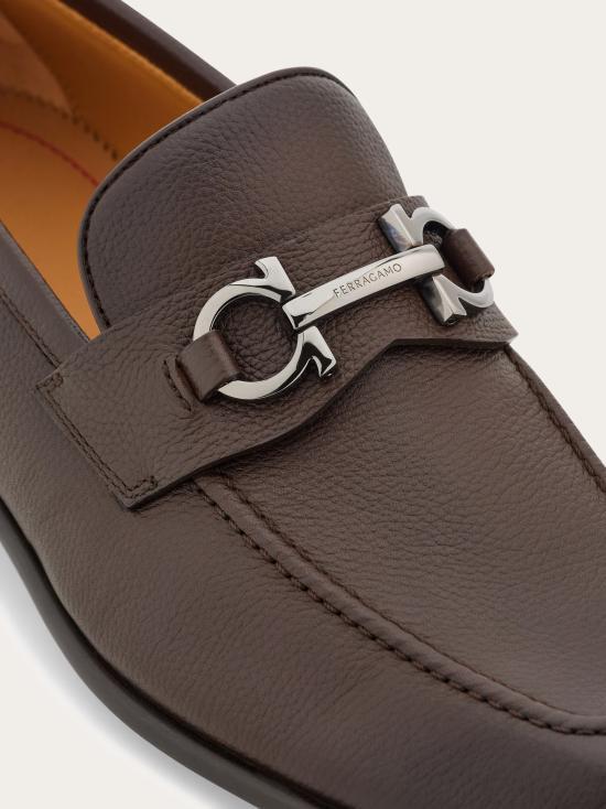 Ferragamo Testa Di Moro Leather Penny Loafers for Men