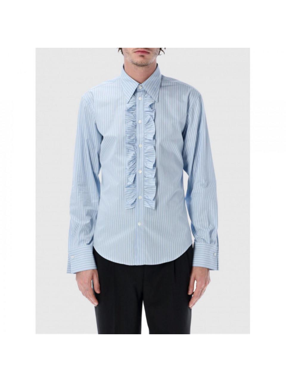 AMI Striped Cotton Poplin Ruffle Classic Jacket