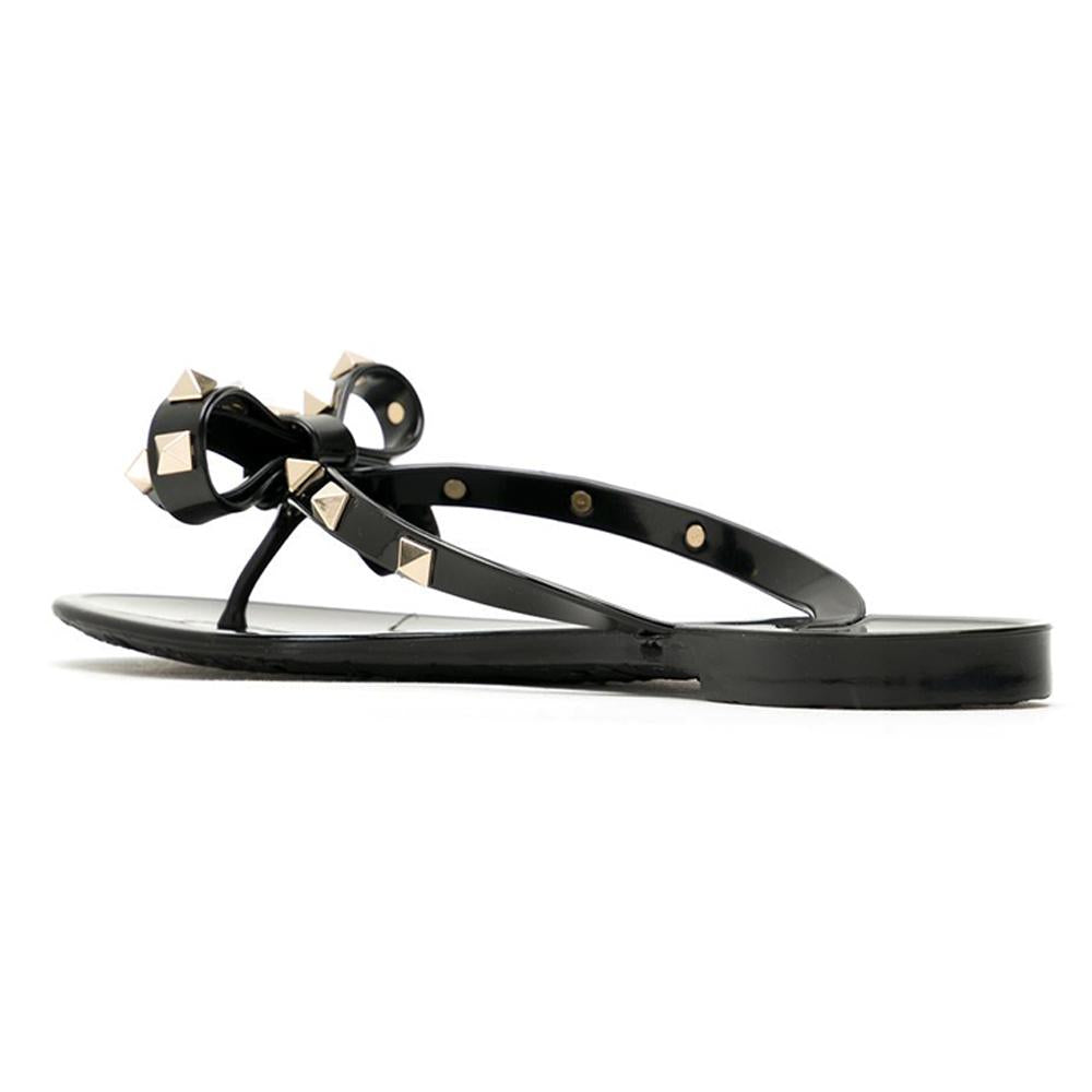 VALENTINO Gold Rockstud Flip Flop Sandals Black 6W2S0552 PVS 0NO