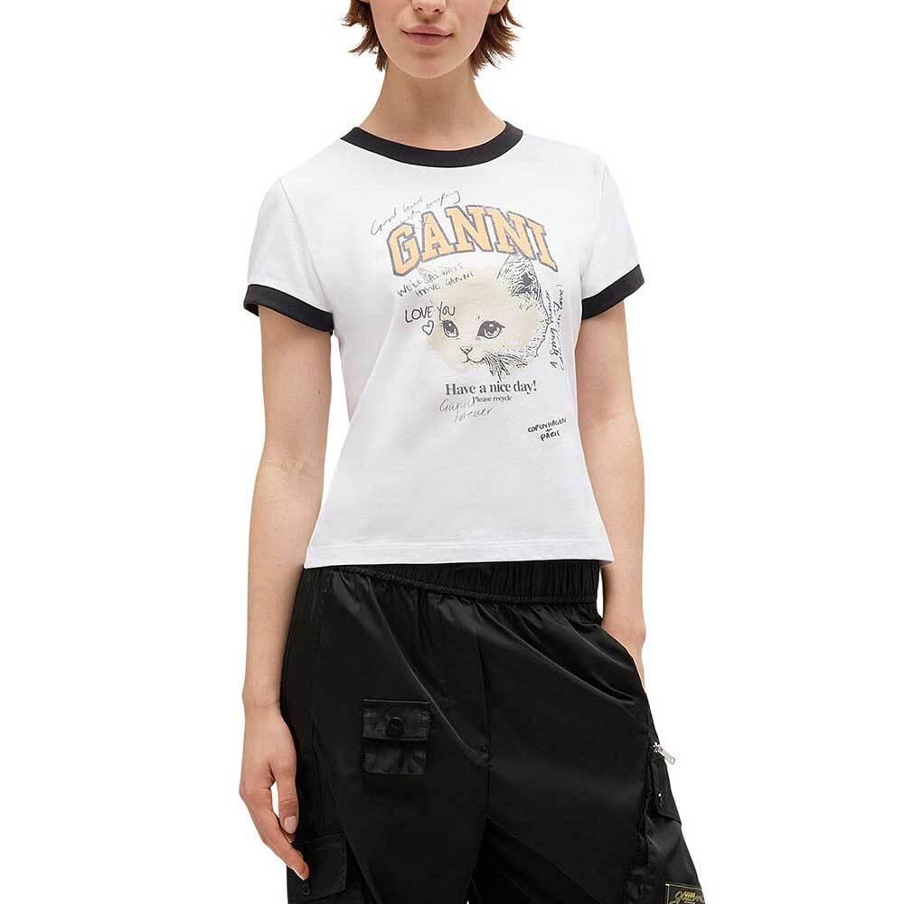 GANNI White Short-Sleeve Crop Kitty T-Shirt T4336 151