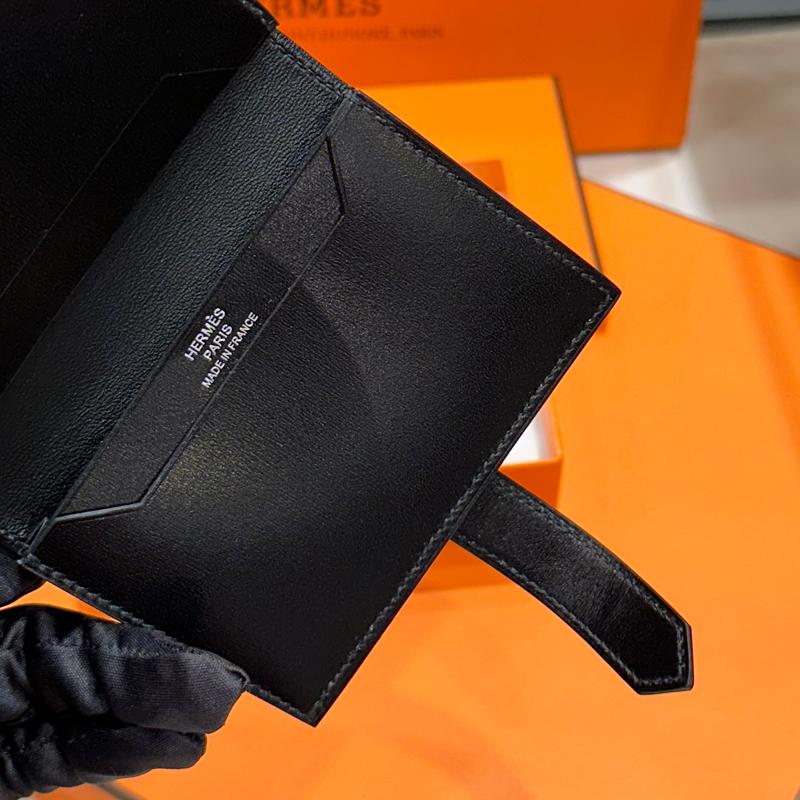 HERMES Box Calf Béarn Strap Palladium Card Holder