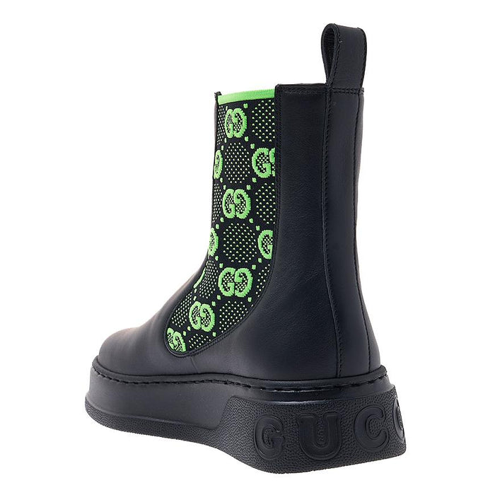GUCCI Monogram Leather Chelsea Boots Men’s Black Winter Boots