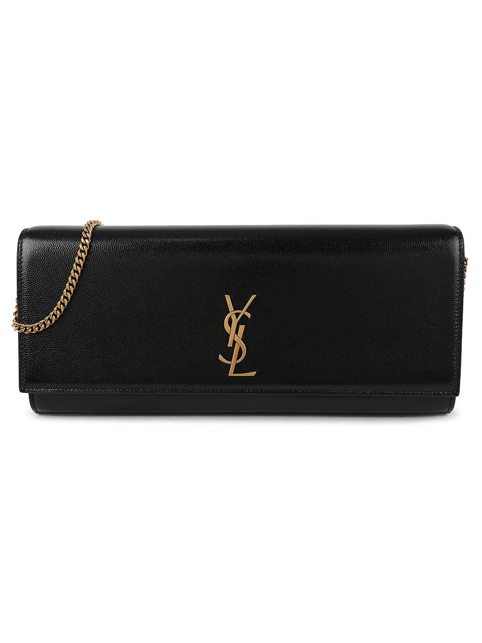 Saint Laurent Grain de Poudre Leather Kate Clutch Black Bag 851921 AAGBE 1000