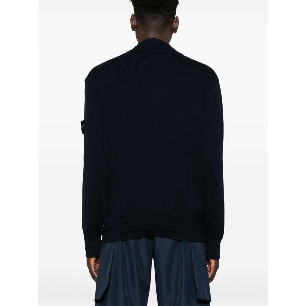 STONE ISLAND Navy Woven Patch Cardigan Unisex Knit Top