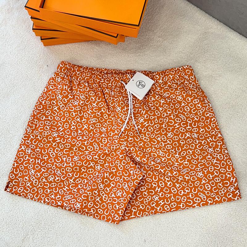 HERMES Orange Popcorn Canvas Swim Trunks Men’s Swimwear