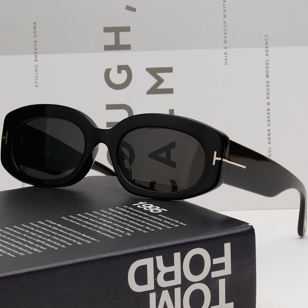 TOM FORD Oval Black Acetate Semi-Mirror Sunglasses Asian Fit TF1187F 01A