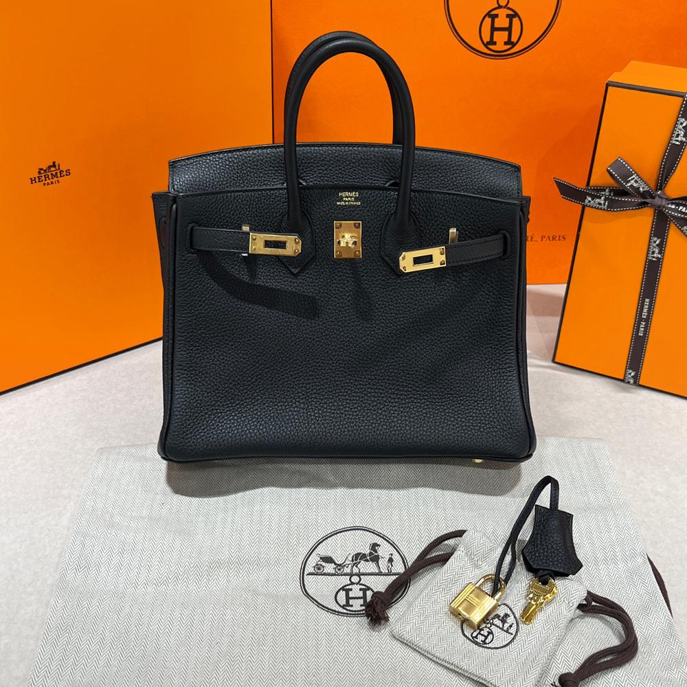 HERMES Birkin Togo Leather Tote Bag Black Gold Hardware 25