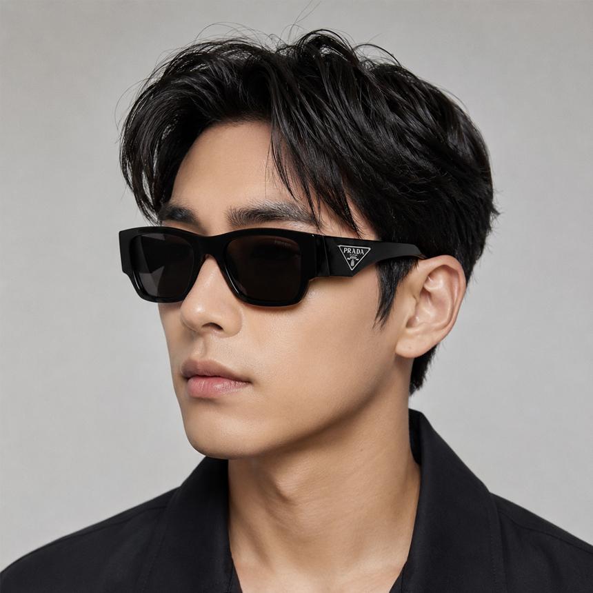 PRADA Black Square Sunglasses with Triangle Metal Logo
