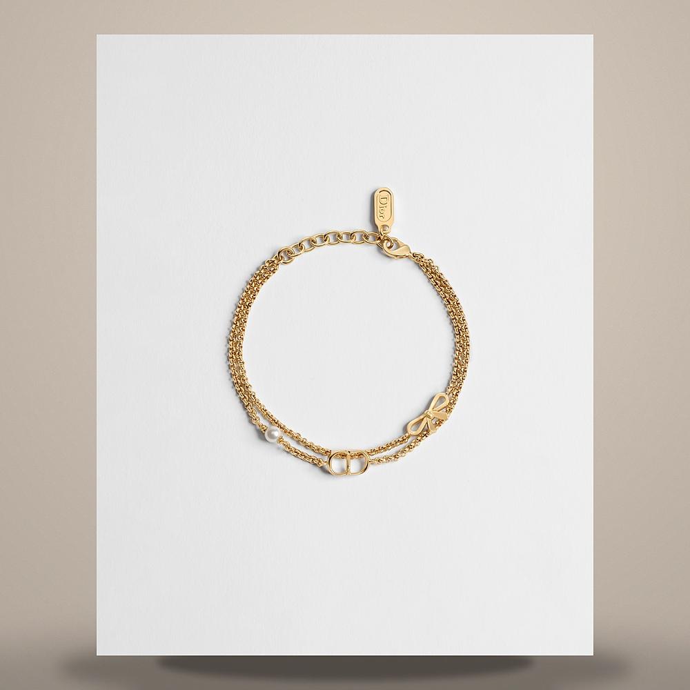 DIOR CD Mini Bow Bracelet Gold-Finish Metal White Resin Pearl B3414WOMRS D301